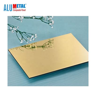 1220 X 2440mm Golden B1 แผ่นกระจกอลูมิเนียมคอมโพสิตหนา 0.5 มม. HDPE Core